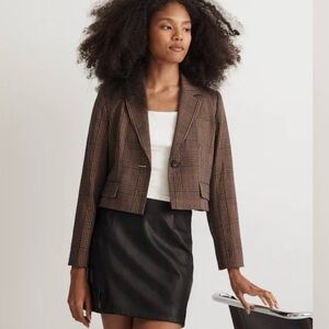 Madewell The Sutter Crop Blazer Jacket in Plaid